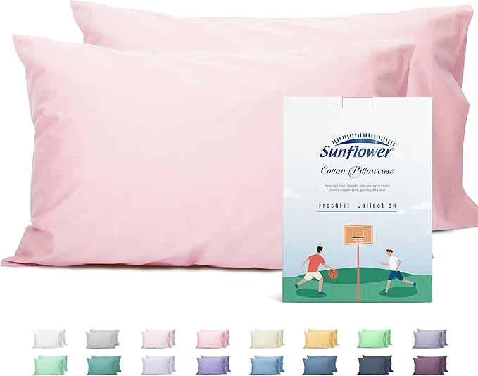Traditional Sunflower King Pillowcases Set of 2 Cotton King Pillow Cases 2 20×40 inches Dark Pink Soft and Breathable World-Class