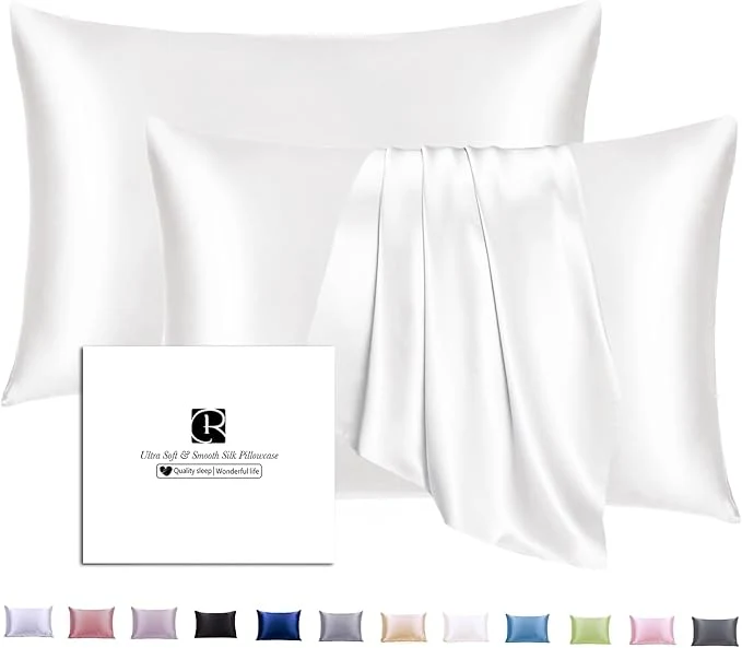 Luxury Ravmix Silk Pillow Cases 2 Pack with Zipper 21momme Mulberry Silk Pillowcase for Hair Skin Soft Smooth Breathable Cool Pillow Cover for Beauty Sleep with Gift Box Queen 20 quot x30 quot Ivory White