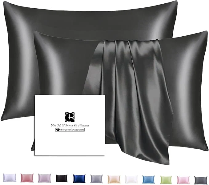 Safe Ravmix Silk Pillowcases 2 Pack for Hair and Skin with Hidden Zipper Both Sides 21Momme Mulberry Silk Pillow Cases Set of 2 Queen Size 20×30inches Black Elite
