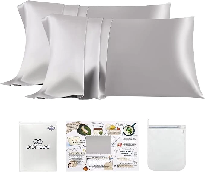 Quality PROMEED 23 Momme Silk Pillowcase 2 Pack with Zipper 3rd Gen Grade 6A Mulberry Silk Pillow Case Set of 2 Cooling Pillow Cases for Hot Sleepers King 20 quot x36 quot Light Grey Convenient