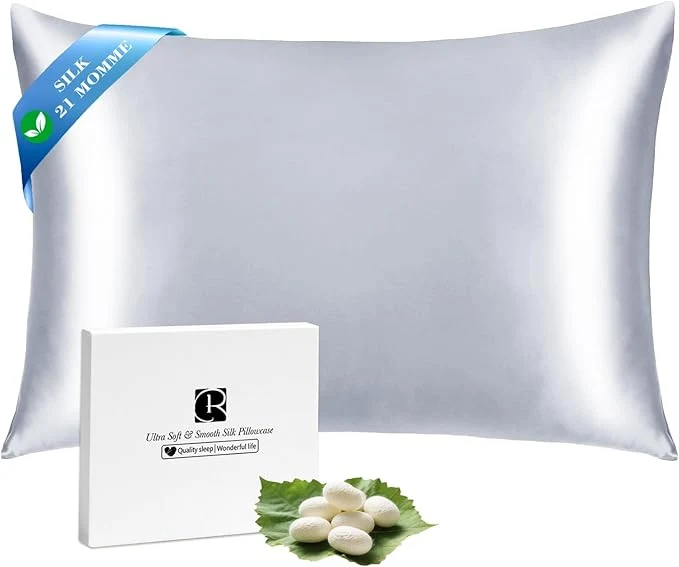 User-Friendly Ravmix Silk Pillow Cases with Zipper 21momme Mulberry Silk Pillowcase for Hair Skin Health Soft Smooth Breathable Cool Pillow Cover for Beauty Sleep with Gift Box 1PC King 20 quot x36 quot Silver Grey Artisan