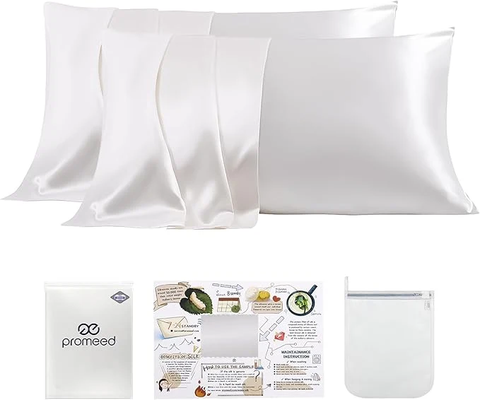 Versatile PROMEED White Silk Pillowcase 2 Pack for Hair and Skin Both Sides 23 Momme Mulberry Silk Pillow Case Set of 2 with Hidden Zipper Soft and Breathable Standard 20 quot x26 quot White Certified