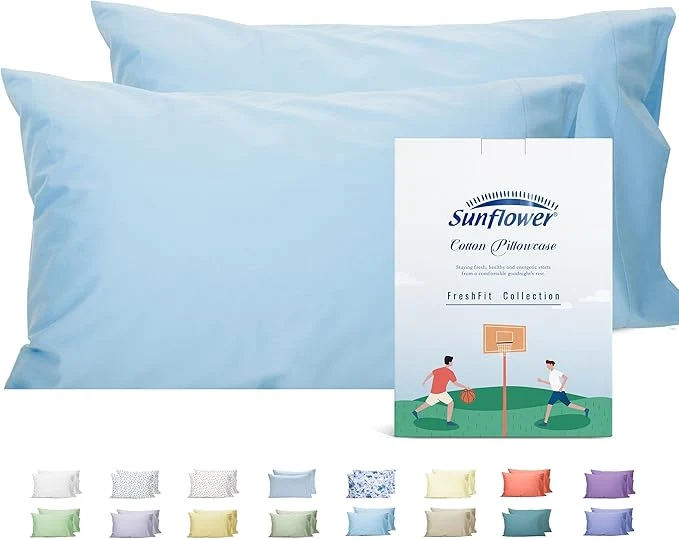 Trusted Sunflower King Pillowcases Set of 2 Cotton King Pillow Cases 2 20×40 inches Ashley Blue Soft and Breathable Enhanced
