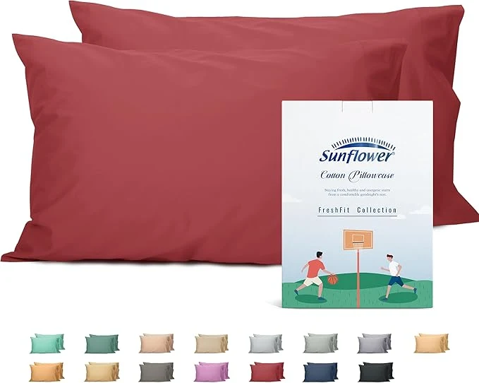 Lightweight Sunflower King Pillowcases Set of 2 Cotton King Size Pillow Cases 2 20×40 inches Jester Red Soft and Breathable High-Performance