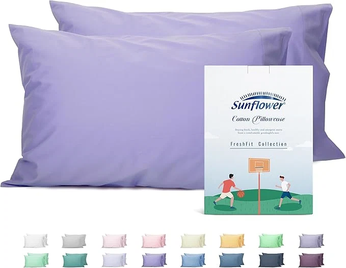 Traditional Sunflower Queen Pillowcases Set of 2 Cotton Queen Pillow Cases 2 20×30 inches Lavender Soft and Breathable High-Performance