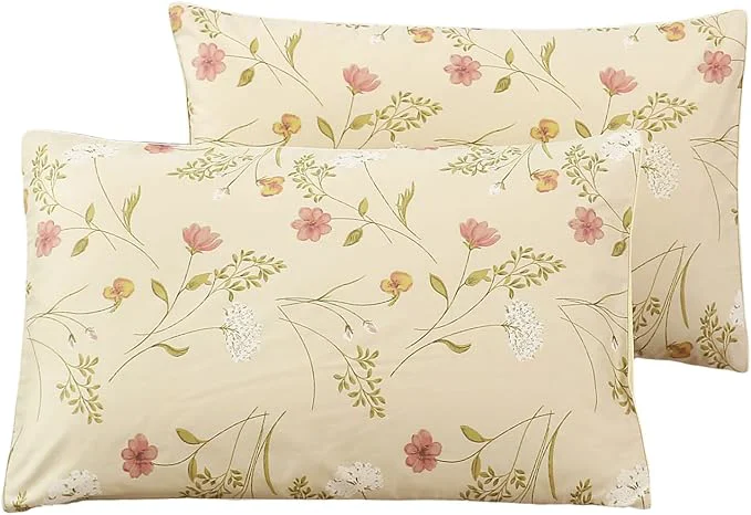 Verified WINLIFE Cotton Pillowcases Set of 2 Garden Flowers Printed Pillow Cases Soft and Breathable Pillow Cover Queen 20×30 39 39 Beige Floral Crafted