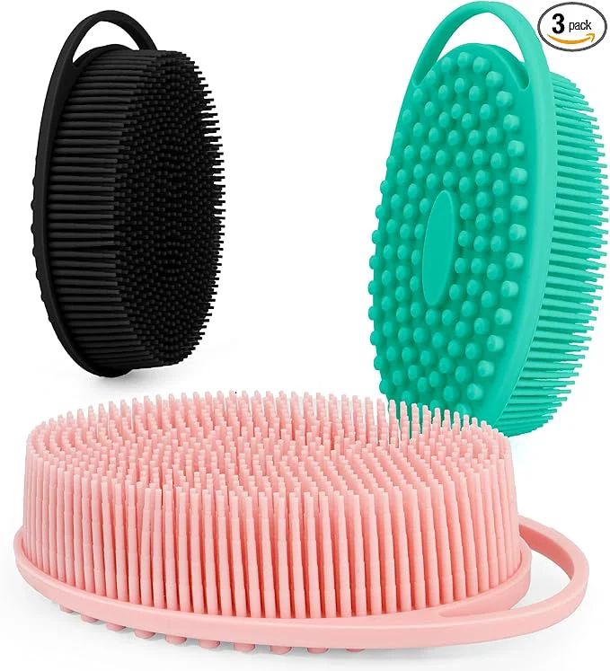 Long-Lasting Soft Silicone Body Scrubber 3 PCS Silicone Body Shower Silicone Loofah 2 in 4 Clean