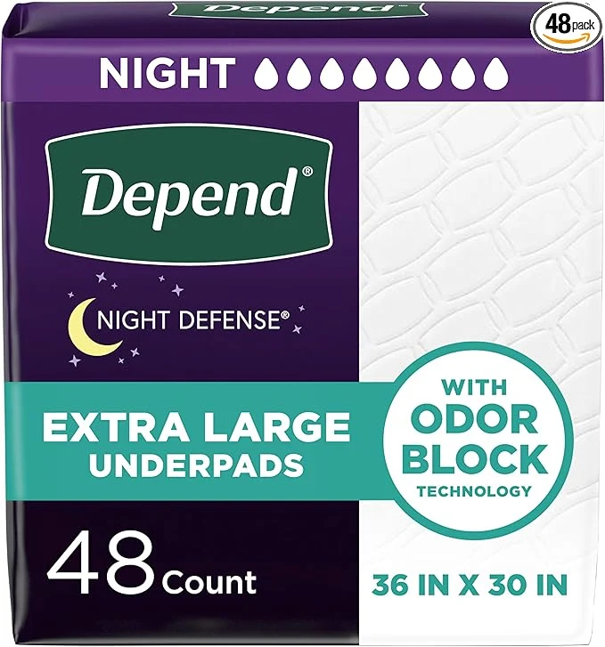 Flexible Depend Underpads XL Disposable Incontinence Bed Pads for Adults Slip Resistant 36 quot x 30 quot 48 Count Elegant