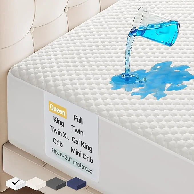 Durable OhGeni Waterproof Mattress Protector Queen Size Mattress Soft Pad Pet Hair amp Bedwetting Resistant Cooling Breathable Fitted Sheets Washable Bed Cover Non-Slip Deep Pocket Noiseless for Bedroom Sophisticated