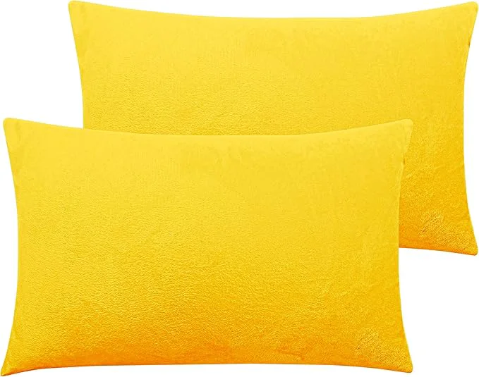 Official NTBAY 2 Pack Zippered Velvet Queen Pillowcases Super Soft and Cozy Luxury Fuzzy Flannel Pillow Cases with Zipper 20×30 Inches Yellow Quality