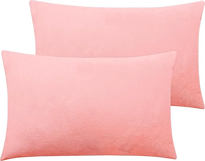 Smart NTBAY Zippered Velvet Throw Pillow Covers 2 Pack Super Soft and Luxury Decorative Lumbar Pillowcases 12×20 Inches Light Pink High-Grade