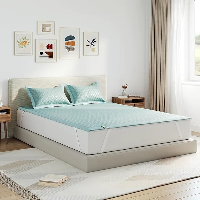 Fast Novilla Summer Sleeping Pad Twin Size 1 Cooling Mat 1 Pillowcase Sleeping Mat for 8-21 quot Mattress Elastic Bandage Washable amp Breathable Mattress Pad for Hot Sleepers Blue Specialty