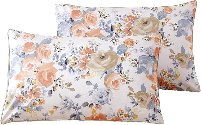 Stylish WINLIFE Cotton Pillowcases Set of 2 Watercolor Rose Flowers Printed Pillow Cases Orange Blue Decorative Pillow Cover Queen 20×30 39 39 Floral Detailed