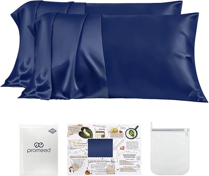 High-Grade PROMEED 23 Momme Silk Pillowcase 2 Pack Toddler Travel Size with Laundry Bag Highest Grade 6A Mulberry Silk Pillow Case Set of 2 Zipper Toddler Travel 13 quot x18 quot Navy Comfortable
