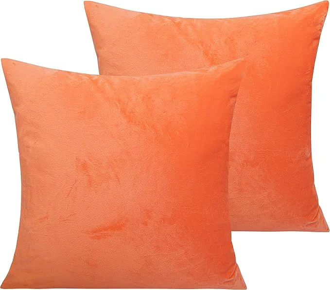 Secure NTBAY Velvet 2 Pack Square Zippered Throw Pillow Covers Super Soft and Luxury Euro Cushion Covers for Sofa Couch 20×20 Inches Orange Breathable