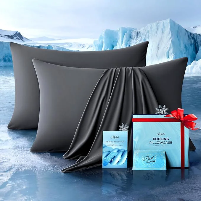 Convenient Ultra-Chill Cooling Pillowcase Set of 2 for Hot Sleepers Softer Than Silk Pillow Cases for Protecting Hair amp Skin Breathable Bed Pillow Covers w Zipper Gifts for Women Men Dark Gray Queen Dependable