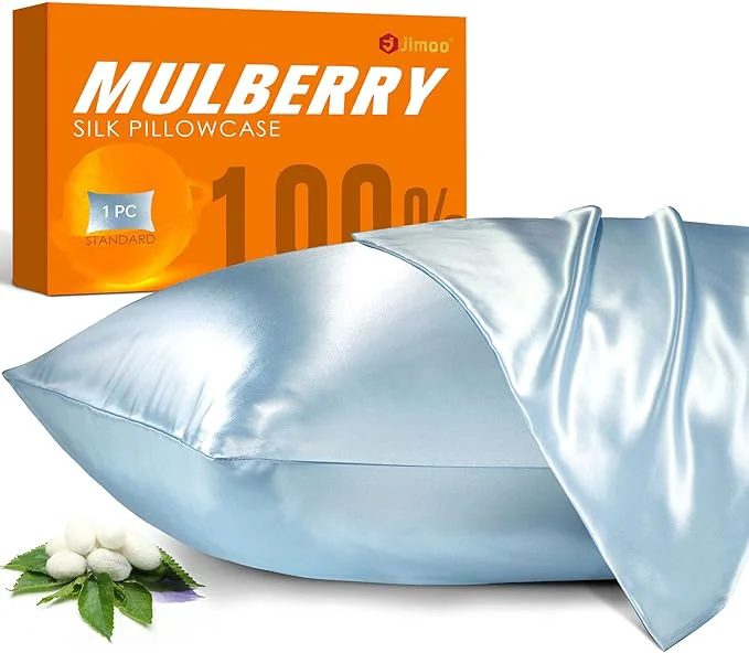 First-Class Mulberry Silk Pillowcase for Hair and Skin 22 Momme Pure Natural Silk Pillow Case Both Sided with Zipper Pillow Cover for Women Mom Men Light Blue Standard 20 39 39 ×26 39 39 1 Pack Fast