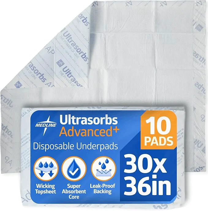 Innovative Medline Ultrasorbs Advanced Premium Underpads with Polymer for Superior Leak Protection 300 lb Weight Capacity 30×36 Inches 10 Count Responsible