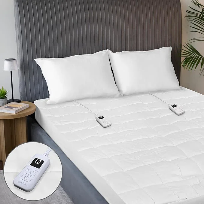 Healthy Sunbeam Premium Quilted Electric Heated Mattress Pad 60 quot x 80 quot 12 Heat Settings 12-Hour Auto Shut-Off Machine Washable Extra-Soft White Certified