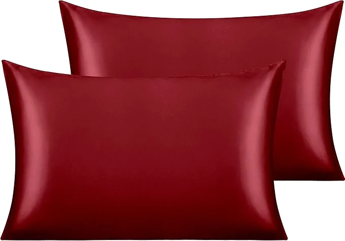 Elite NTBAY 2 Pack Satin Standard Pillowcases for Hair and Skin Luxurious and Silky Pillow Cases with Envelope Closure 20×26 Inches Wine Red Contemporary