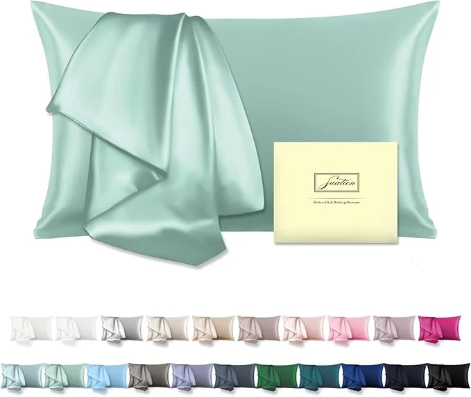 Crafted Mulberry Silk Pillowcase for Hair and Skin Pillow Case with Hidden Zipper Soft Breathable Smooth Cooling Silk Pillow Covers for Sleeping Sage Green King 1Pcs Premium Material