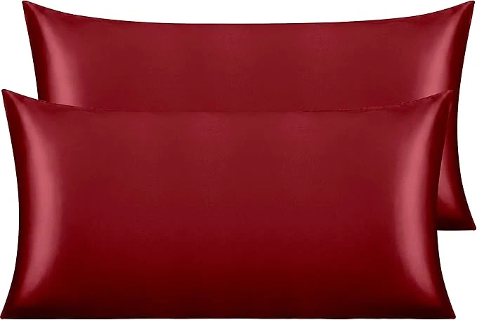 Excellent NTBAY 2 Pack Satin King Pillowcases for Hair and Skin Luxurious and Silky Pillow Cases with Envelope Closure 20×36 Inches Wine Red Original