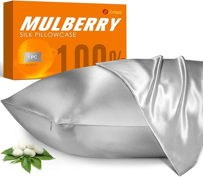 Green Mulberry Silk Pillowcase for Hair and Skin 22 Momme Pure Natural Silk Pillow Case Both Sided with Zipper Pillow Cover for Women Mom Men Silver Grey King 20 39 39 ×40 39 39 1 Pack Casual