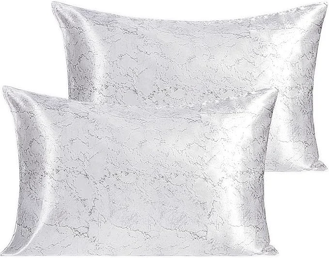 Genuine NTBAY 2 Pack Satin Standard Pillowcases for Hair and Skin Luxurious and Silky Marbling Printed Pillow Cases with Envelope Closure 20×26 Inches White Fashionable