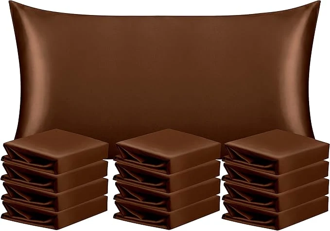 Selected NTBAY 12 Pack Satin King Pillowcases for Hair and Skin Luxurious and Silky Pillow Cases with Envelope Closure 20 x 36 Inches Brown Relaxed