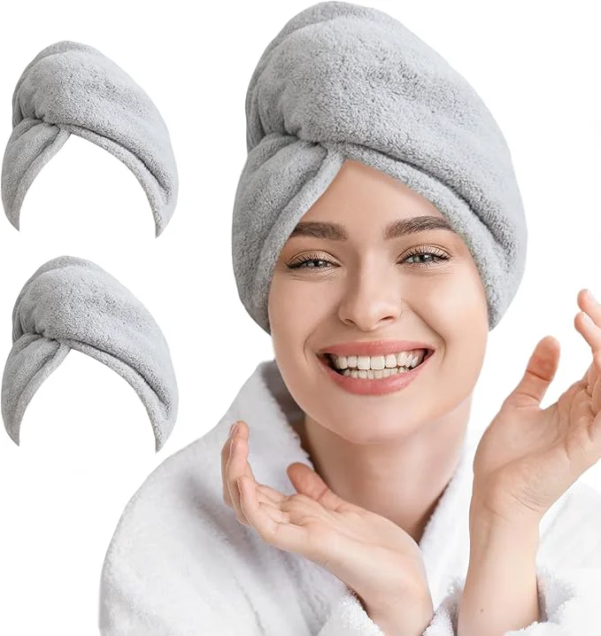 Exceptional 2 Pack Microfiber Hair Towel Wrap Environmentally Friendly