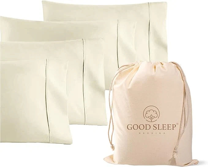 High-End Set of 4 Pillow Cases King 800 TC Egyptian Cotton Great for Hair amp Skin Care Silky Soft Sateen Weave Pillow Covers for Bed Pillow Improves Sleep Quality 4 quot Hem Pillowcases Ivory Top-Quality