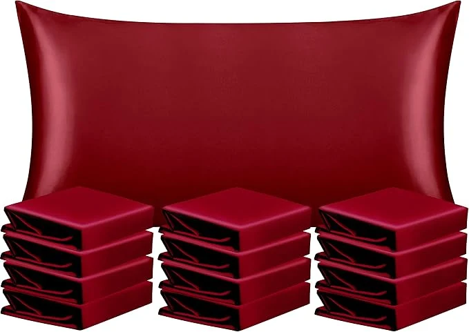 Quality NTBAY 12 Pack Satin King Pillowcases for Hair and Skin Luxurious and Silky Pillow Cases with Envelope Closure 20 x 36 Inches Wine Red Top-Quality