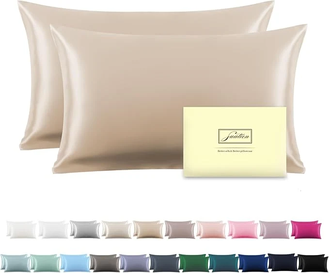 Silk Pillow Cases 2 Pack Soft Breathable and Sliky Standard Size Pillow Cases Set of 2 Natural Mulberry Silk Pillowcase Set of 2 for Hair and Skin with Hidden Zipper Champagne 20 quot X 26 quot 2pcs Enhanced