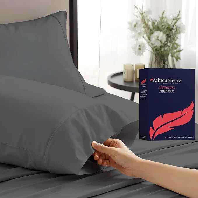 Smooth Ashton Sheets Egyptian Cotton Queen Pillow Cases Set of 2 – Luxury 1200 Thread Count Pillow Cases Queen Size Dark Grey Soft Cooling Hotel Collection Pillowcases Fits Queen Standard Pillow Premium