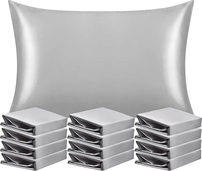 Consistent NTBAY 12 Pack Satin Queen Pillowcases for Hair and Skin Luxurious and Silky Pillow Cases with Envelope Closure 20 x 30 Inches Silver Grey Easy-to-Use