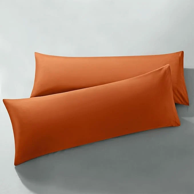 Organic MILVOWOC 2Pcs Brushed Microfiber Body Pillowcases – 20 x 55 Inch Burnt Orange Pillow Case Set Non Slip Envelope Pillow Cover with Moisture Absorption and Anti-Wrinkle Long-Lasting