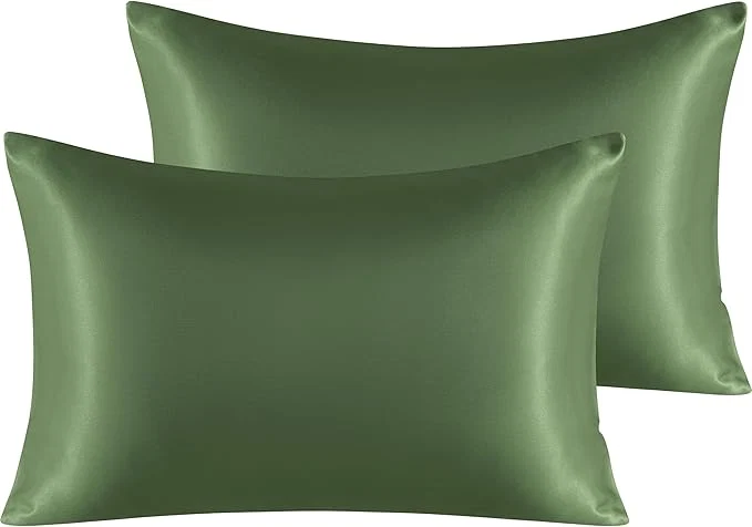 Stylish NTBAY 2 Pack Satin Queen Pillowcases for Hair and Skin Luxurious and Silky Pillow Cases with Envelope Closure 20×30 Inches Olive Green User-Friendly