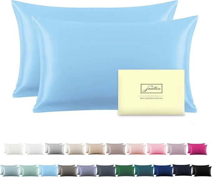 Efficient Silk Pillow Cases 2 Pack Soft Breathable and Sliky King Size Pillow Cases Set of 2 Natural Mulberry Silk Pillowcase Set of 2 for Hair and Skin with Hidden Zipper Sky Blue 20 quot X 36 quot 2pcs Advanced