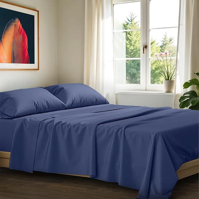 Prestigious Ashton Sheets Egyptian Cotton Sheets King Size – 1200 Thread Count King Size Sheets Set Egyptian Cotton 4 PC Luxury Bedsheet Navy Blue Soft Cooling 17 quot Deep Pocket Sateen Weave Bedsheet Set High-End