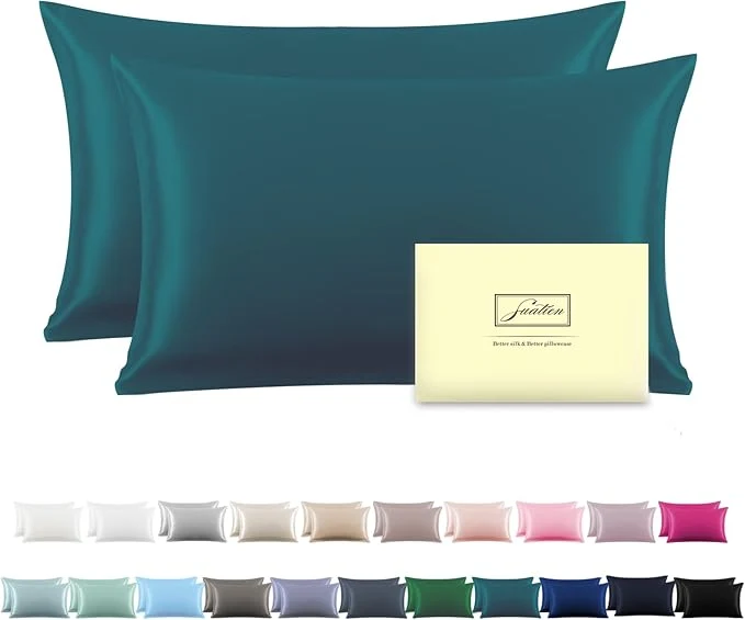 Trendy Silk Pillow Cases 2 Pack Soft Breathable and Sliky Standard Size Pillow Cases Set of 2 Natural Mulberry Silk Pillowcase Set of 2 for Hair and Skin with Hidden Zipper Teal 20 quot X 26 quot 2pcs Advanced