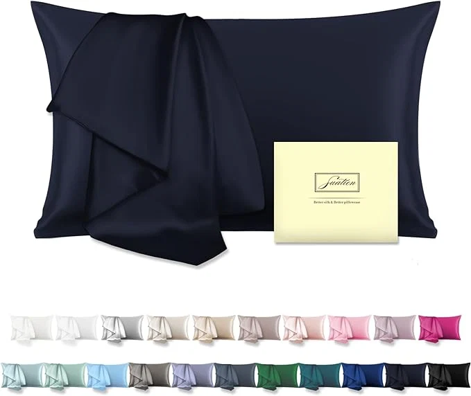 Fine Mulberry Silk Pillowcase for Hair and Skin Pillow Case with Hidden Zipper Soft Breathable Smooth Cooling Silk Pillow Covers for Sleeping Navy Blue King 1Pcs Excellent