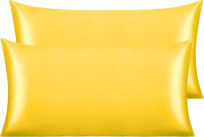 Crafted NTBAY 2 Pack Satin King Pillowcases for Hair and Skin Luxurious and Silky Pillow Cases with Envelope Closure 20×36 Inches Yellow Breathable