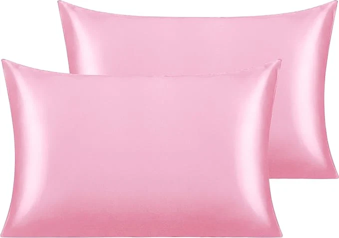 Official NTBAY 2 Pack Satin Standard Pillowcases for Hair and Skin Luxurious and Silky Pillow Cases with Envelope Closure 20×26 Inches Pink Soft