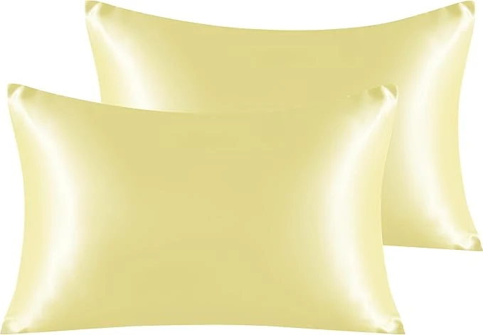 Official NTBAY 2 Pack Satin Standard Pillowcases for Hair and Skin Luxurious and Silky Pillow Cases with Envelope Closure 20×26 Inches Light Yellow Specialty