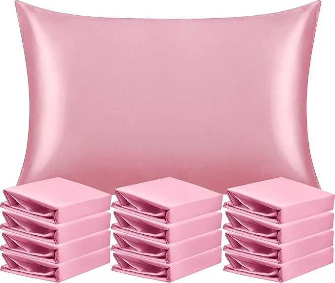 User-Friendly NTBAY 12 Pack Satin Standard Pillowcases for Hair and Skin Luxurious and Silky Pillow Cases with Envelope Closure 20 x 26 Inches Pink Green