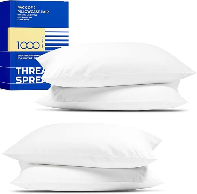 Superior Thread Spread Egyptian Cotton King Size Pillow Cases Set of 4 – Luxury 1000 Series Paradise Collection Pillow Cases King Size Pack of 2 White Soft Cooling Hotel Egyptian Cotton Pillowcases Premium Material