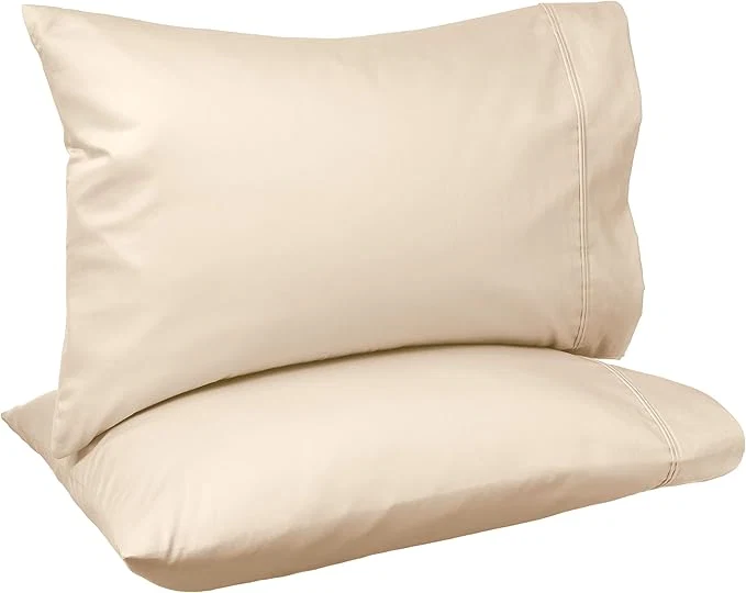 Organic Amazon Basics 400 Thread Count Cotton Pillow Cases Standard Size 30 quot x 20 quot Beige Set of 2 Pillows Not Included Optimized