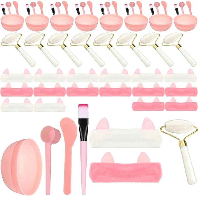 Durable 8 Sets Spa Party Supplies include 8 Jade Rollers Face Mask Brushes Face Mask Practical