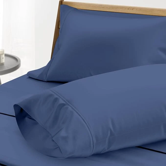 Specialty THREAD SPREAD Egyptian Cotton Pillow Cases Queen Size Set of 2 – Luxury 1000 Thread Count Queen Pillow Cases Deep Blue Soft Cooling Sateen Weave Hotel Quality Egyptian Cotton Pillowcases Original Design