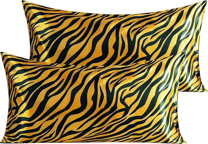 Proven NTBAY 2 Pack Satin King Pillowcases for Hair and Skin Luxurious and Silky Zebra Printed Pillow Cases with Envelope Closure 20×36 Inches Yellow and Black Soft